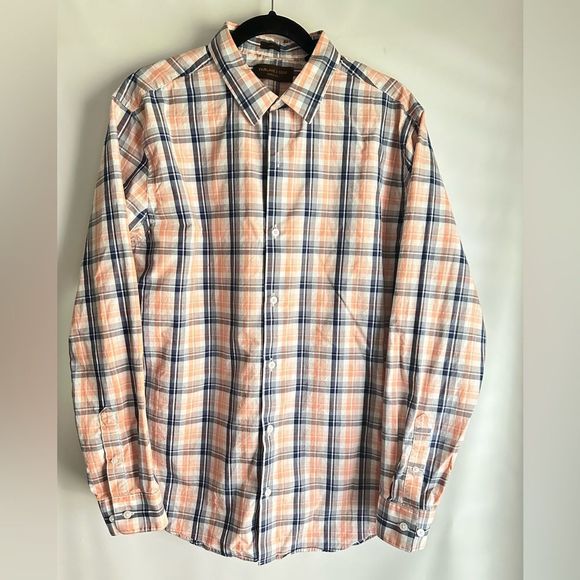 Long sleeve Button Down Shirt XL Slim Plaid Orange Blue White - Picture 1 of 3